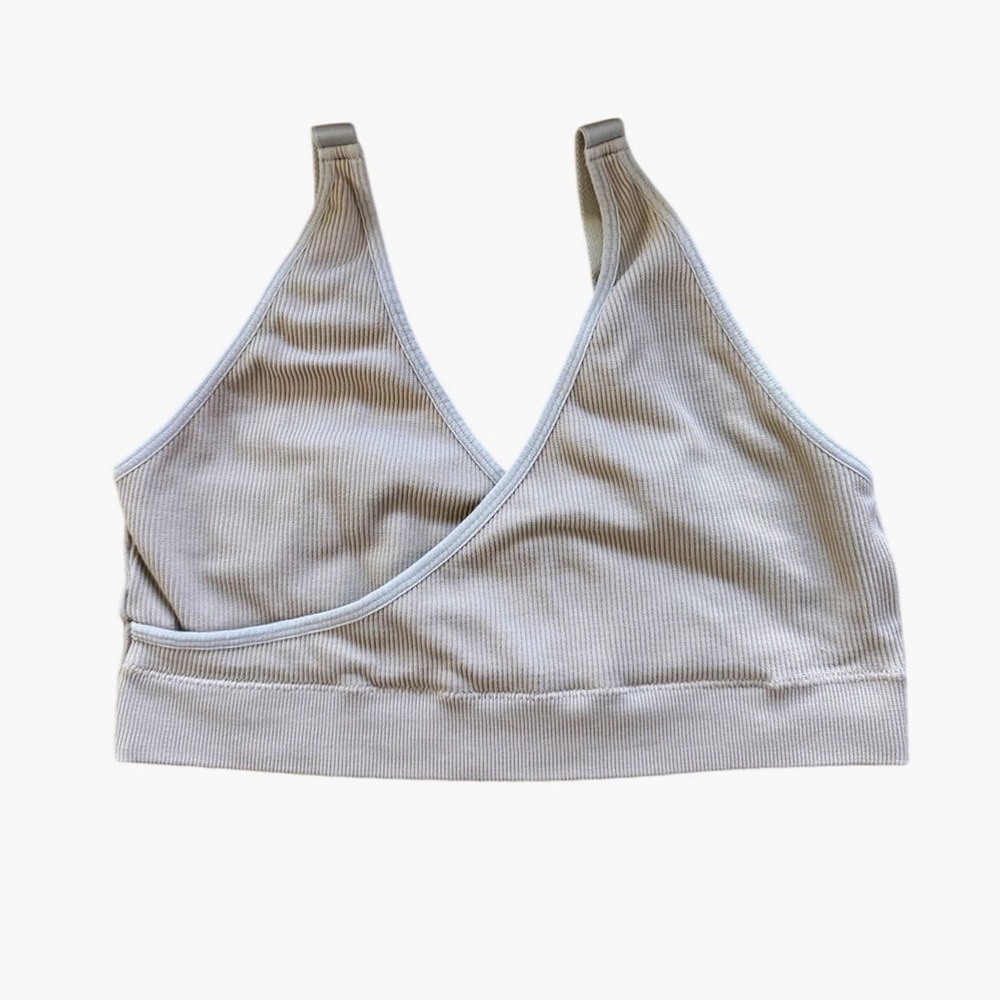 Quince Beige Seamless Ribbed Crossover Bralette S Nursing Closet Staple Neutral